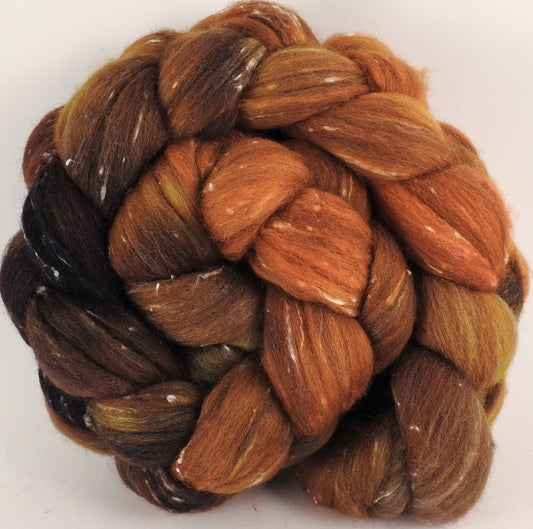 Batt in a Braid #42-Tarnished-(6.2 oz)  Polwarth/ Tweed Blend / Peduncle&Tussah Silk( 50/25/25) - Inglenook Fibers