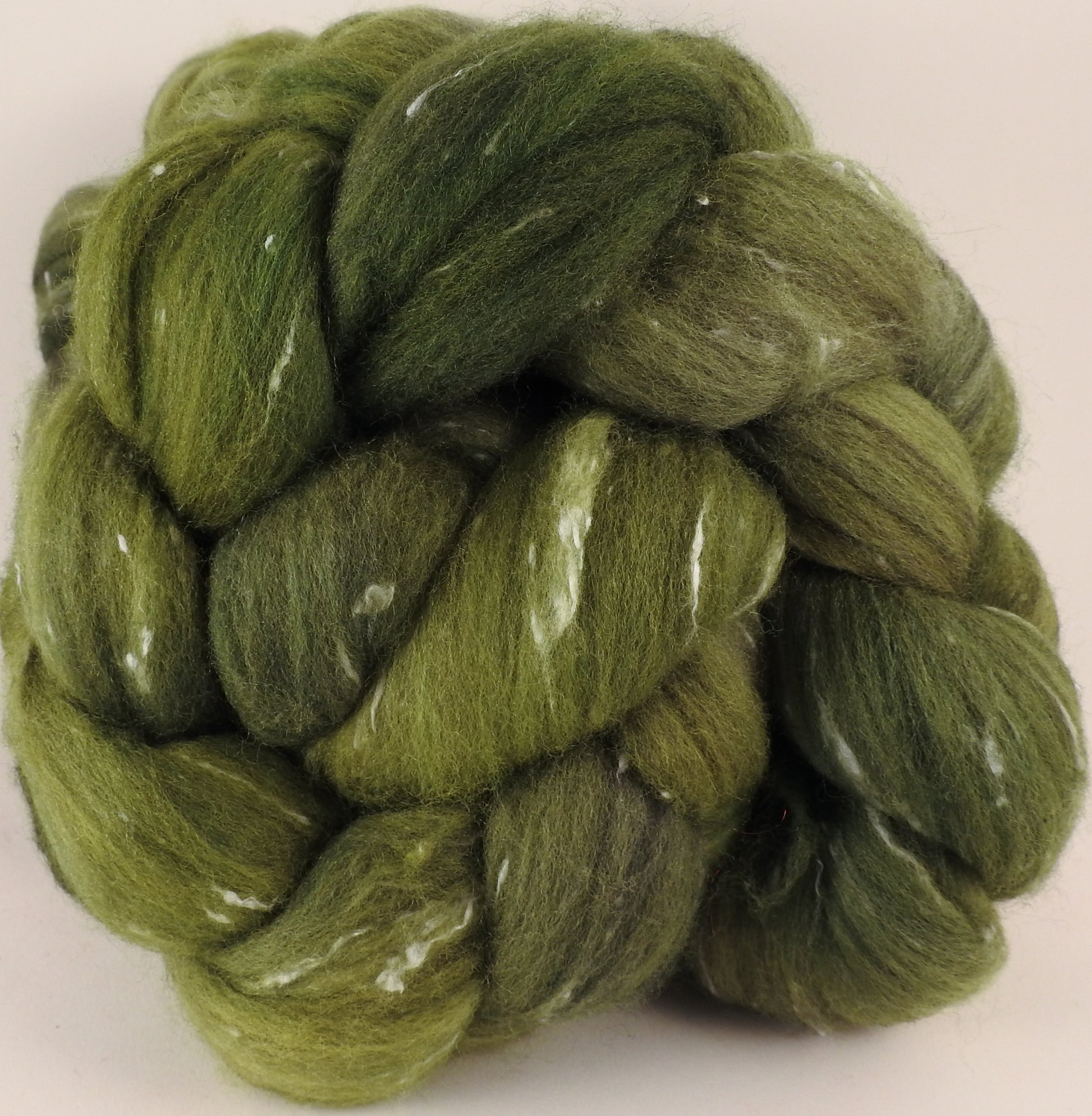 Batt in a Braid #42- Bottle Green -  Polwarth/ Tweed Blend / Peduncle&Tussah Silk( 50/25/25) - Inglenook Fibers