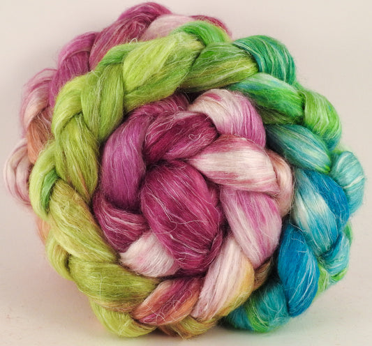 Hand dyed Tussah Silk / flax roving - Luna Moth - (65/35) - Inglenook Fibers