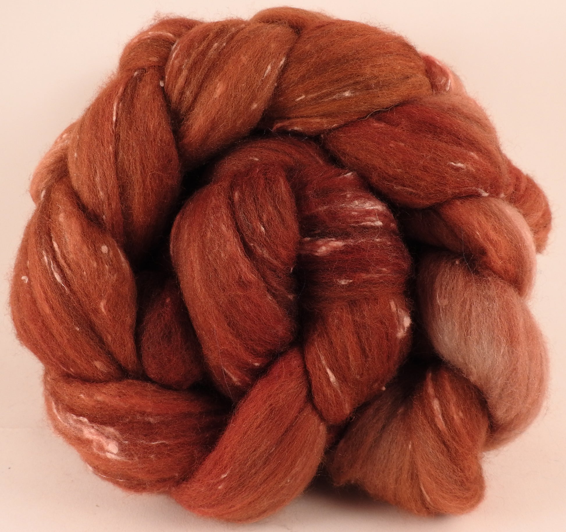 Batt in a Braid #42- Russet -(5.6 oz)  Polwarth/ Tweed Blend / Peduncle&Tussah Silk( 50/25/25) - Inglenook Fibers