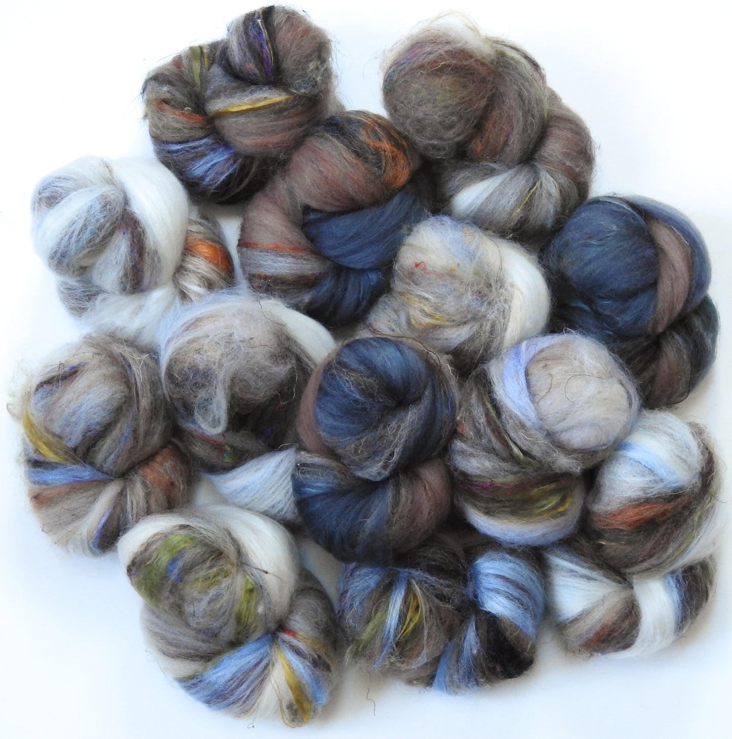 Timber Wolf- (4.1 oz) Wild and Wooly Sticklebatts -merino,YAK, north ronaldsay wool, polwarth, silk, bamboo, sari silk