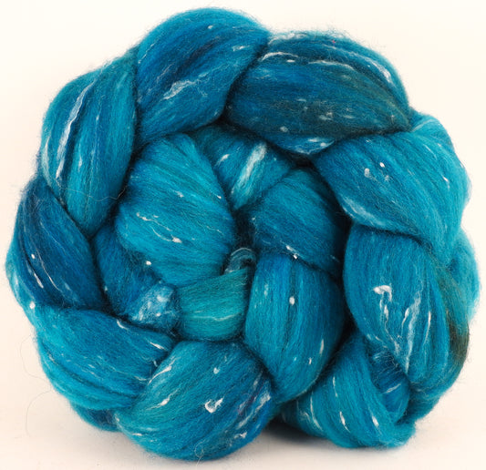 Batt in a Braid #42-Capri-(6.3 oz)  Polwarth/ Tweed Blend / Peduncle&Tussah Silk( 50/25/25) - Inglenook Fibers