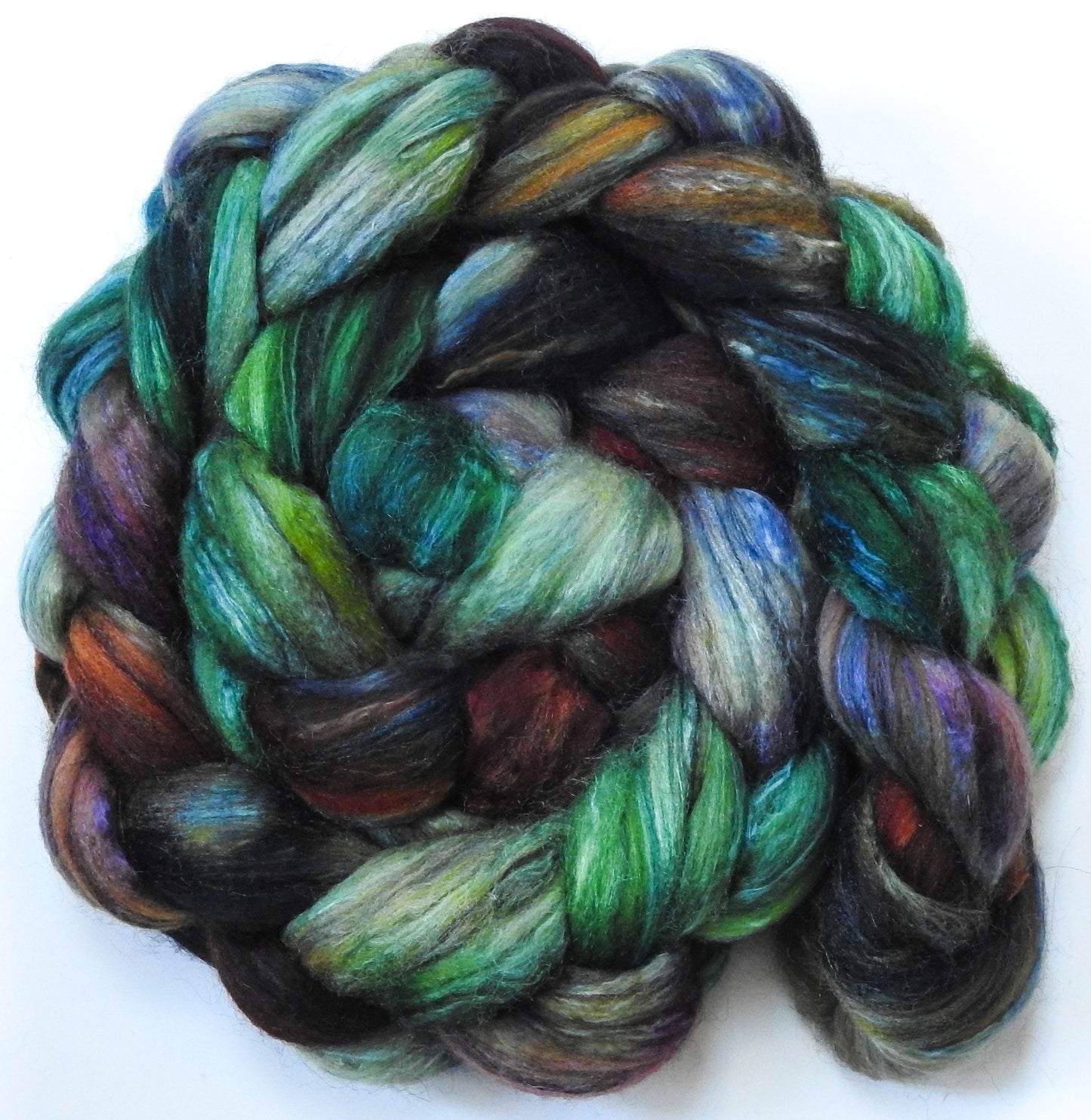 Rubber Tree(5.3 oz) - Batt in a Braid #9 - Superfine Merino/ Mulberry Silk / Black Alpaca (50/35/15)