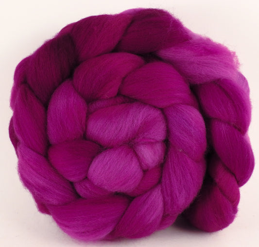 Hand dyed top for spinning -Redbud- (5.2 oz.) Organic Polwarth - Inglenook Fibers