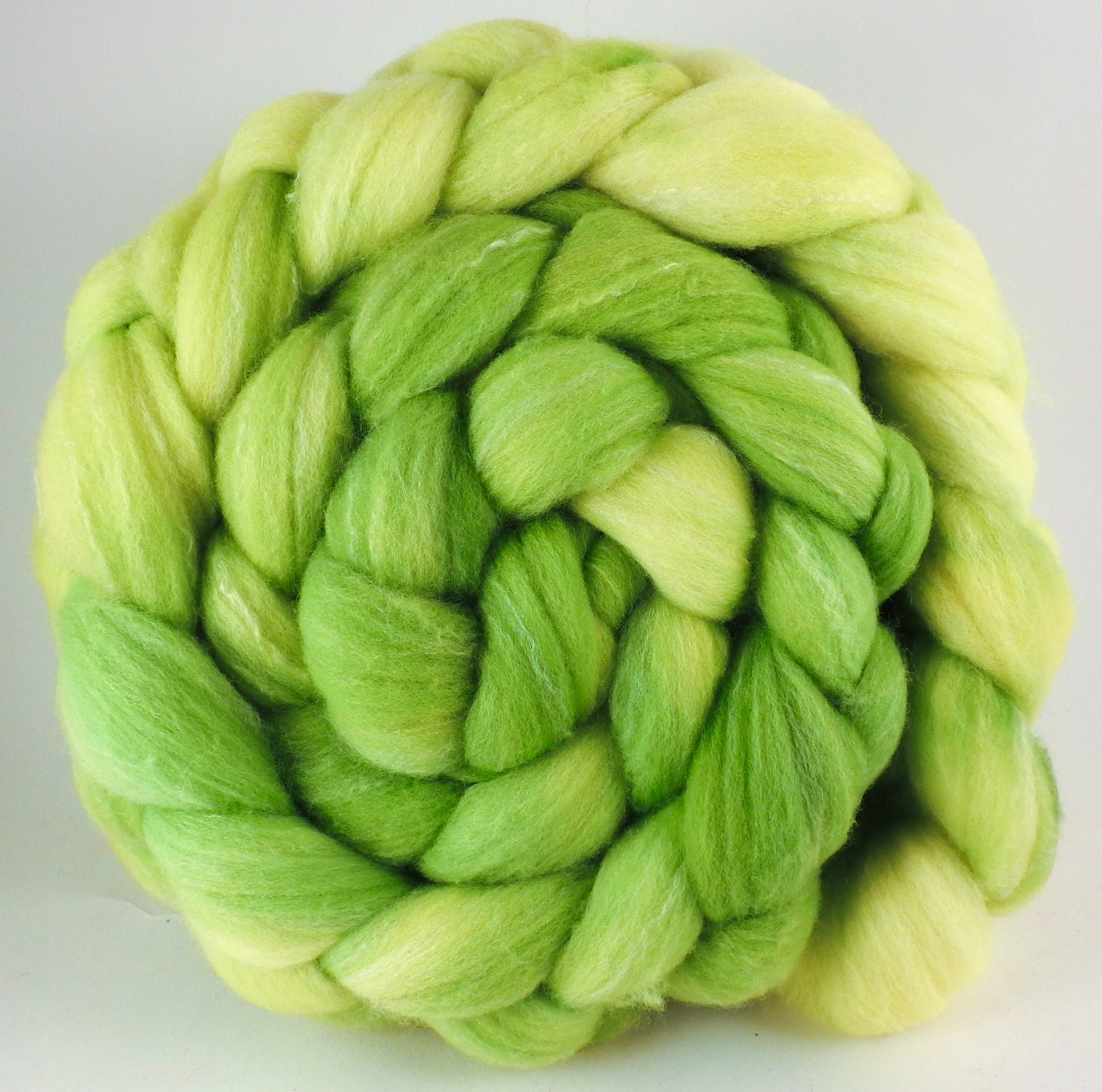 Hand dyed top for spinning - Inchworm - (5.5 oz.) Targhee/silk/ bamboo ( 80/10/10) - Inglenook Fibers