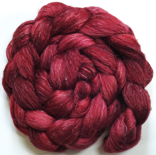 Crimson (5.5 oz) - Batt in a Braid #3 - Polwarth/ Tussah Silk/ Flax (40/40/20)