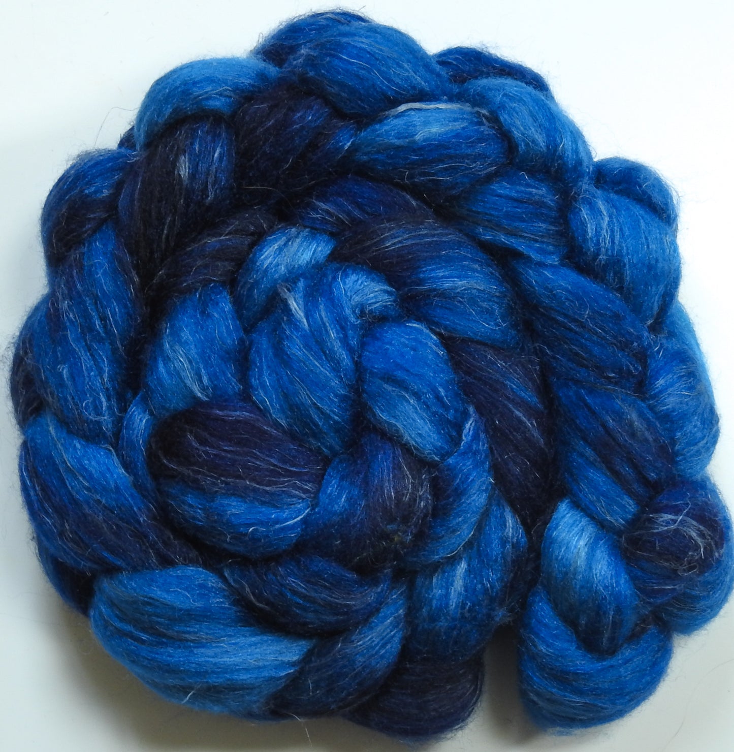 Blueblood (5.6 oz) - Batt in a Braid #3 - Polwarth/ Tussah Silk/ Flax (40/40/20)