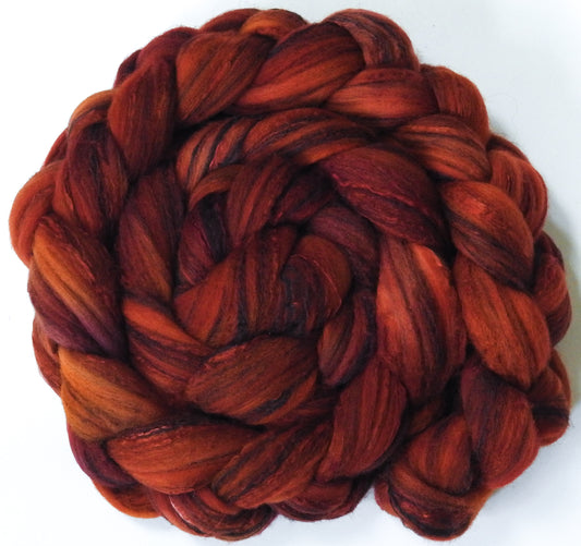 Carnelian -(5.7 oz.) -Glazed Solid- Batt in a Braid #30- Charollais/ Rambouillet / Black tussah /Mulberry silk (40/40/10/10)