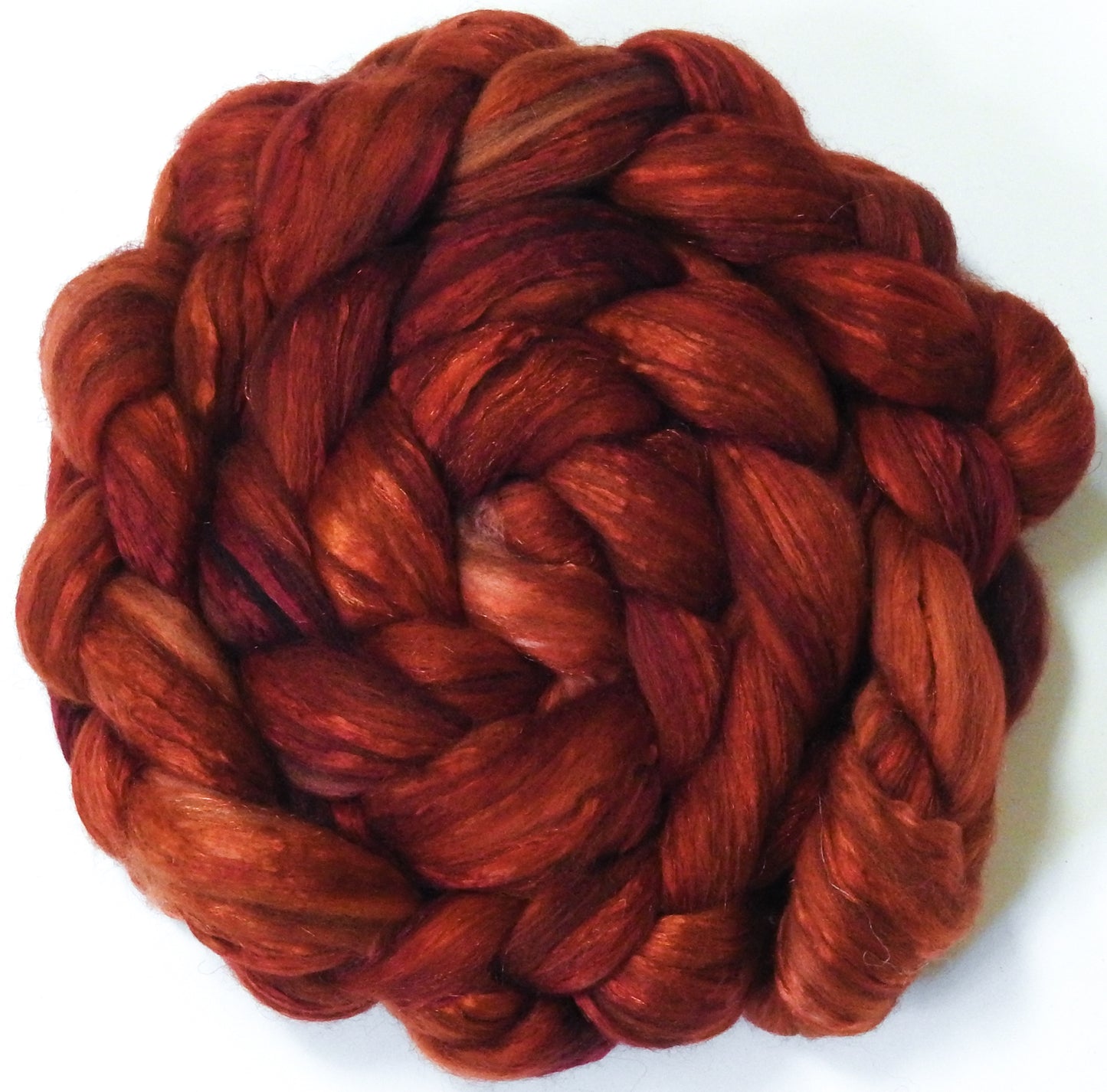 Carnelian (5.6 oz) -Glazed Solid - Batt in a Braid #7 - Polwarth/ Manx / Mulberry silk/ Firestar (30/30/30/10)