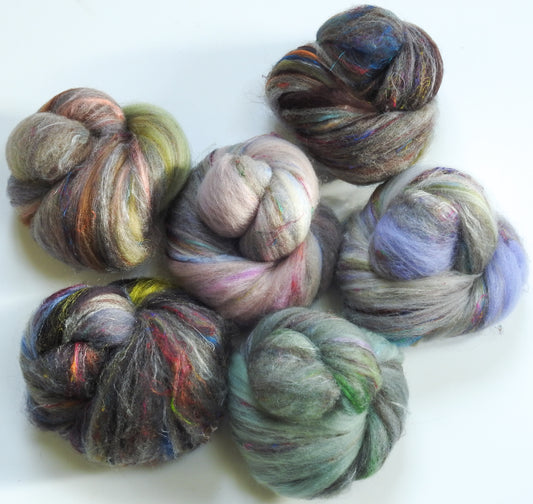 Art Deco - NON-Sparkle Sticklebatts (4.3 oz) -  Romeldale fleece; YAK, merino, polwarth, silk, sari silk