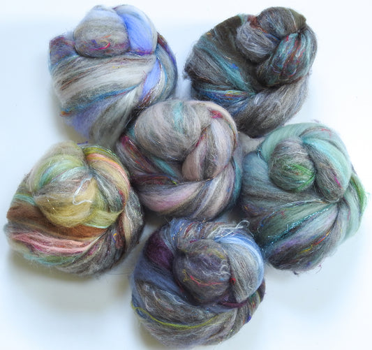 Art Deco - Sparkle Sticklebatts (4.5 oz) -  Romeldale fleece; YAK, merino, polwarth, silk, sari silk, angelina