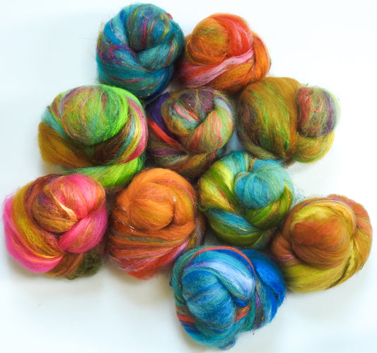 Snowbirds -Sparkle Sticklebatts (4.2 oz) -  CVM/Rambo/Cotswold X fleece; merino, polwarth, faux cashmere, silk, bamboo, sari silk, angelina