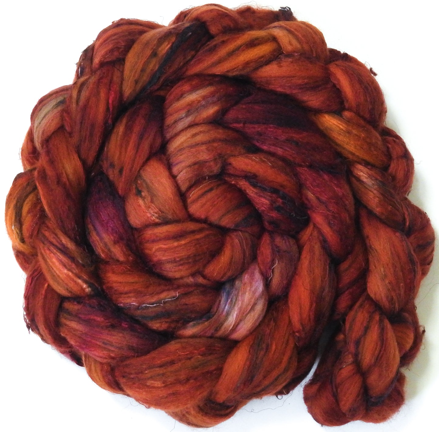 Carnelian - Glazed Solid - Batt in a Braid #39 - Falkland Merino/ Mulberry Silk / Sari Silk (50/25/25)