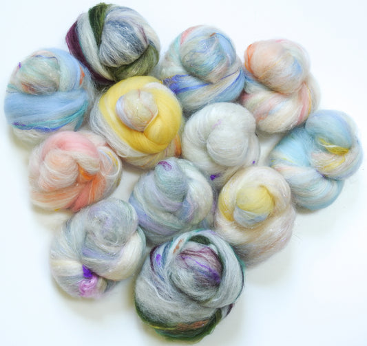 Wint'ry Morn - Sparkle Sticklebatts (4.4 oz) -  CVM/Rambo X fleece; merino, alpaca, wensleydale, silk noil, silk, angelina