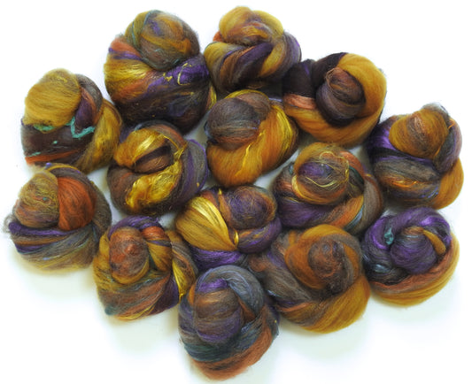 Treacle Tart - Sparkle Sticklebatts -  Corriedale/Merino X fleece; merino, YAK, polwarth, silk, silk noil, angelina