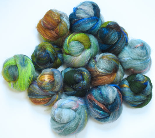 Two Peas in a Pod- Sparkle Sticklebatts - bfl, merino, polwarth, camel, alpaca, soysilk, silk, bamboo, alpaca, sparkle (mostly angelina)
