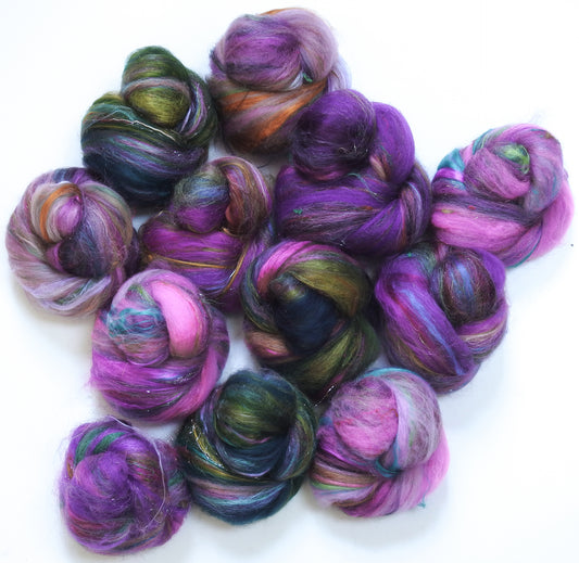 Passion Flower - Sparkle Sticklebatts (4.3 oz) -  merino, camel, soysilk, silk, bamboo, alpaca, sari silk, sparkle (mostly angelina)