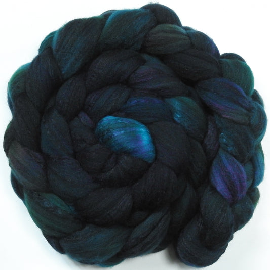 Bat Cave -(5.8 oz.) -Fusion Series- Batt in a Braid #30- Charollais/ Rambouillet / Black tussah /Mulberry silk (40/40/10/10)