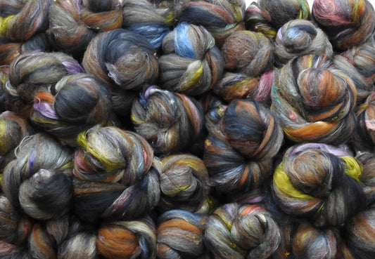 Catawampus- NON-Sparkle Sticklebatts (4 oz) -Romeldale fleece; YAK, Castlemilk Moorit, merino, polwarth, alpaca, silk, bamboo, silk noil