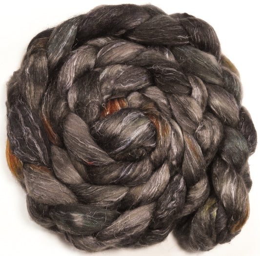 Morel -Glazed Solid- Batt in a Braid #3 - (5.8 oz) - Polwarth/ Tussah Silk/ Flax (40/40/20)
