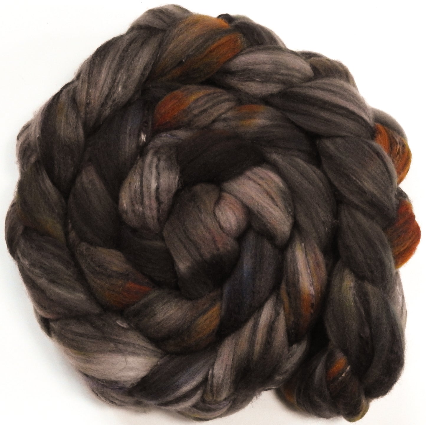 Morel -(5.7 oz.) -Glazed Solid- Batt in a Braid #30- Charollais/ Rambouillet / Black tussah /Mulberry silk (40/40/10/10)
