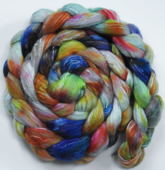 Head in the Clouds (5.7 oz) - Batt in a Braid #31 - Polwarth/ Mulberry Silk / Baby Alpaca / Rainbow Firestar/ Tencel( 40/25/15/10/10)