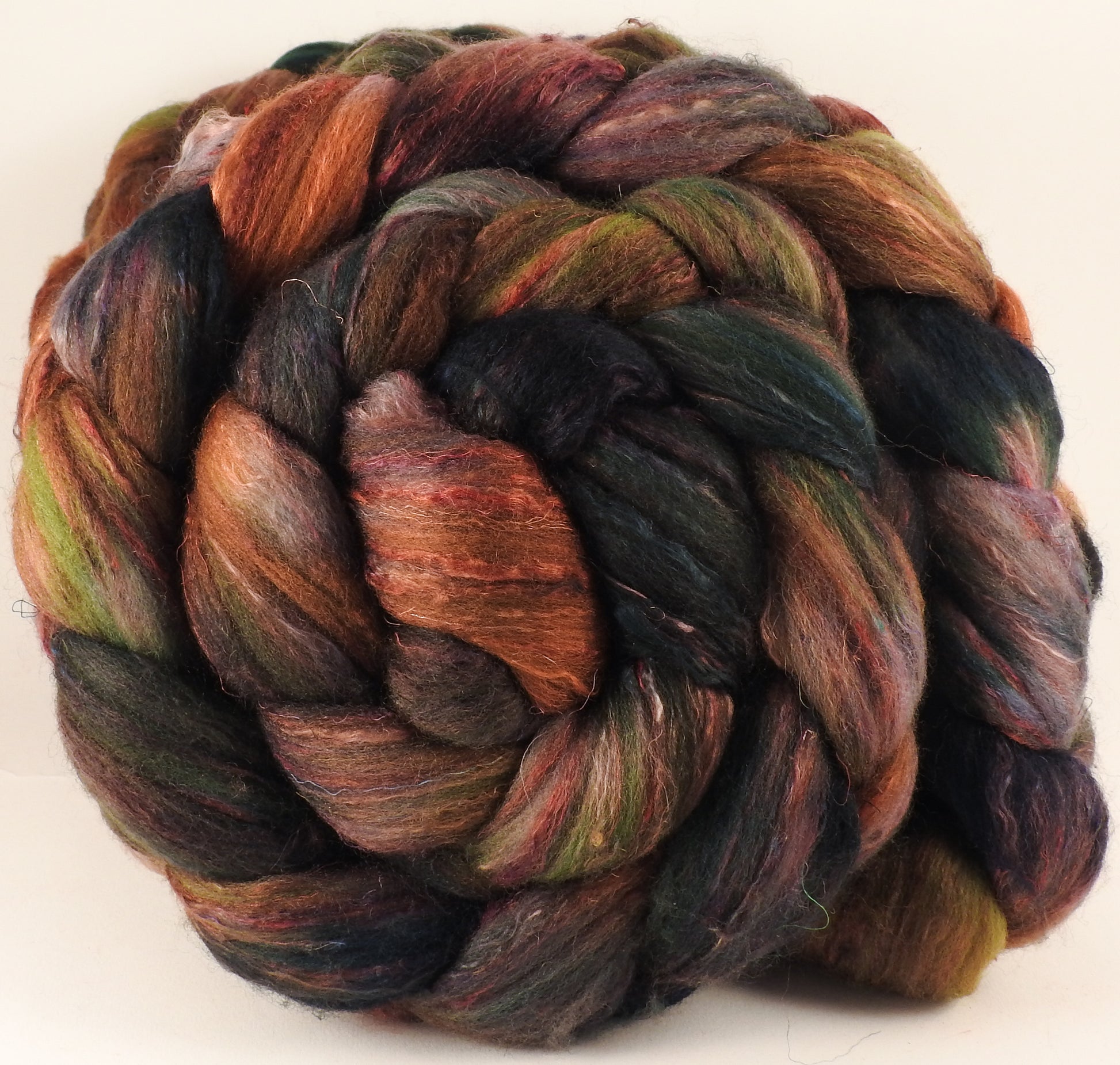 Batt in a Braid #39 - Maidenhair Fern (5.1 oz) - Falkland Merino/ Mulberry Silk / Sari Silk (50/25/25) - Inglenook Fibers