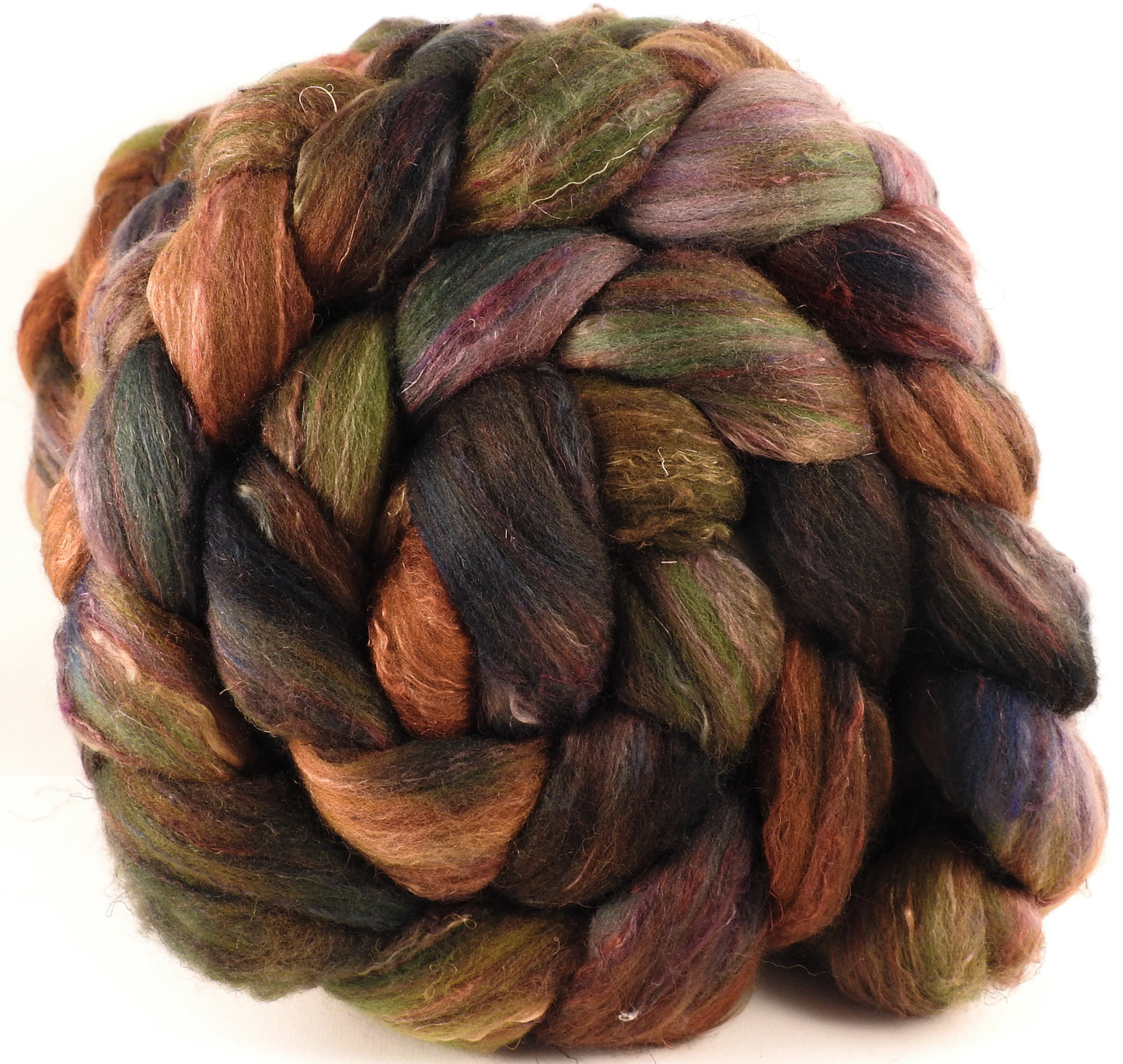 Batt in a Braid #39 - Maidenhair Fern (5.1 oz) - Falkland Merino/ Mulberry Silk / Sari Silk (50/25/25) - Inglenook Fibers