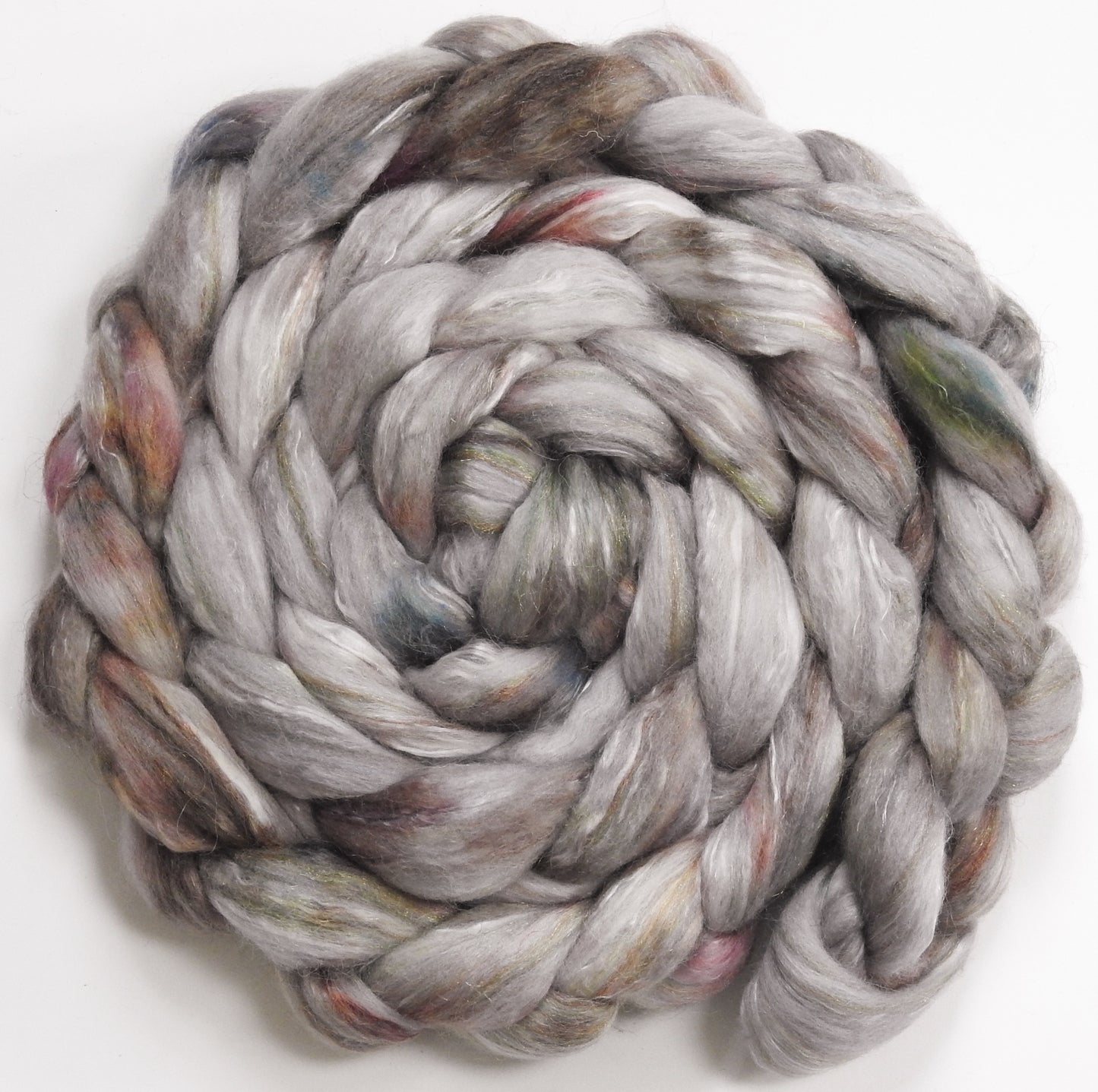 Pearly Gates(6.2 oz) - Batt in a Braid #31 - Polwarth/ Mulberry Silk / Baby Alpaca / Rainbow Firestar/ Tencel( 40/25/15/10/10)