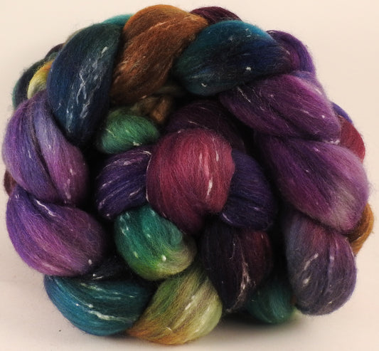 Batt in a Braid #42- Mary, Mary, Quite Contrary - Polwarth/ Tweed Blend / Peduncle&Tussah Silk( 50/25/25) - Inglenook Fibers