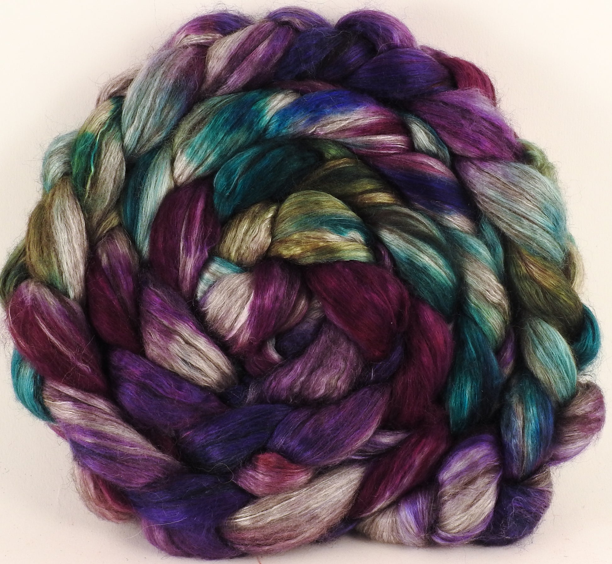 Hand dyed yak/ mulberry silk top - Mary, Mary, Quite Contrary (4.2 oz.) - YAK /silk ( 50/50) - Inglenook Fibers