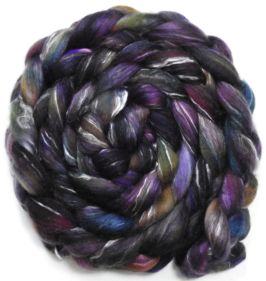 Wednesday (6.2 oz) - Batt in a Braid #31 - Polwarth/ Mulberry Silk / Baby Alpaca / Rainbow Firestar/ Tencel( 40/25/15/10/10)