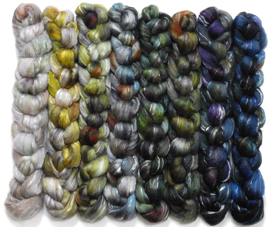 Windchill -Gradient Braid Set - (11.5 oz.) Batt in a Braid #31 - Polwarth/ Mulberry Silk / Baby Alpaca / Rainbow Firestar/ Tencel( 40/25/15/10/10)