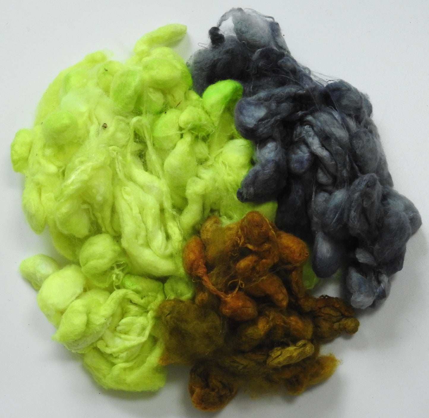 Hand dyed -De-gummed silk cocoons-green/grey -1.6 oz