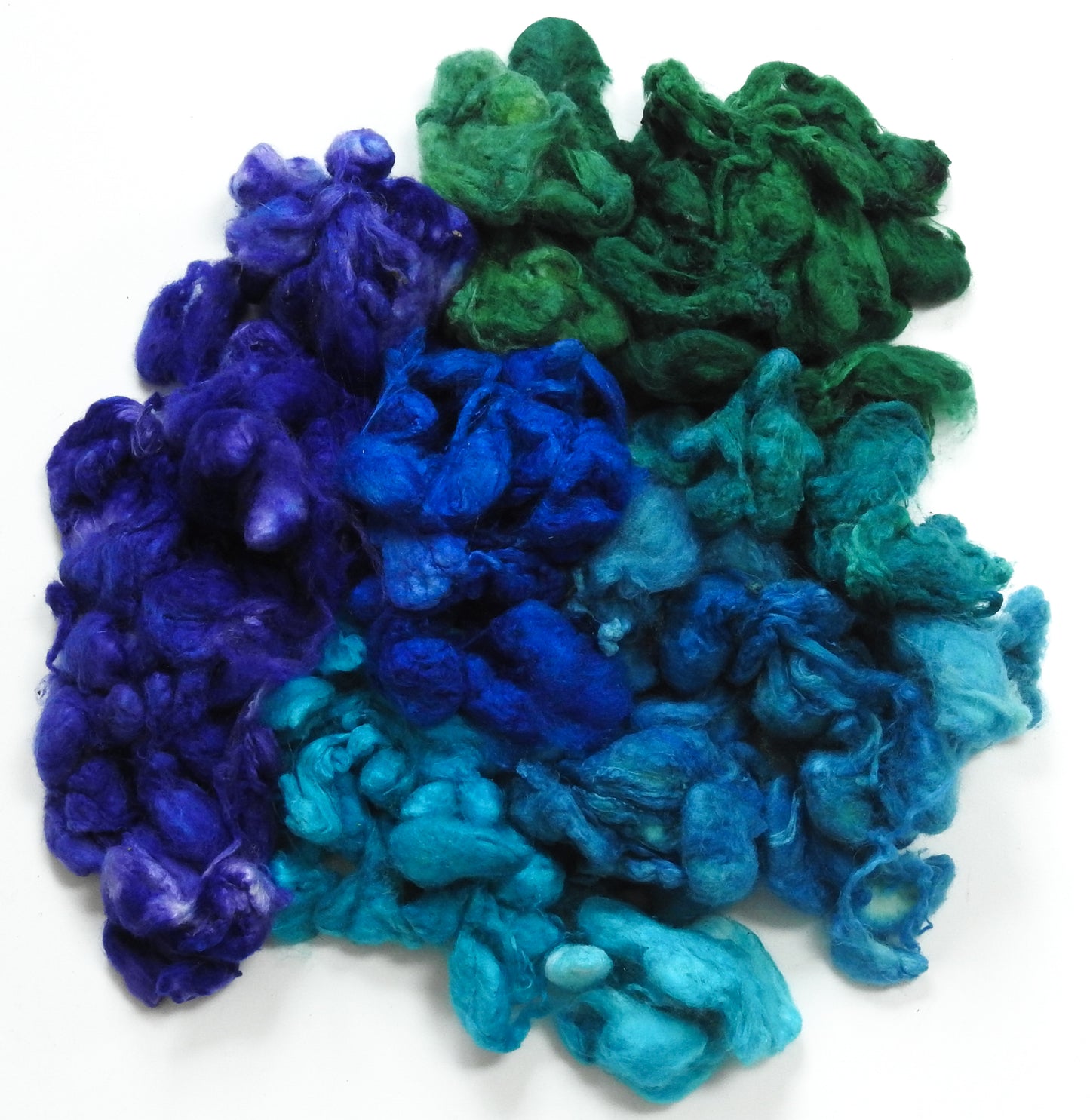 Hand dyed -De-gummed silk cocoons- blue/green -2.6 oz