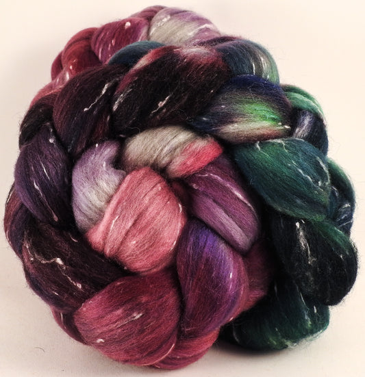 Batt in a Braid #42- Framboise -(5.5 oz)  Polwarth/ Tweed Blend / Peduncle&Tussah Silk( 50/25/25) - Inglenook Fibers