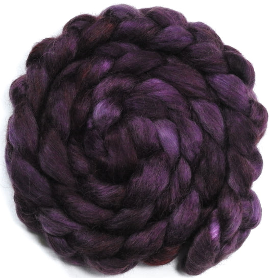 Elderberry (5.7 oz) - Batt in a Braid #52- Wensleydale/ Mulberry silk/ Polwarth (60/25/15)