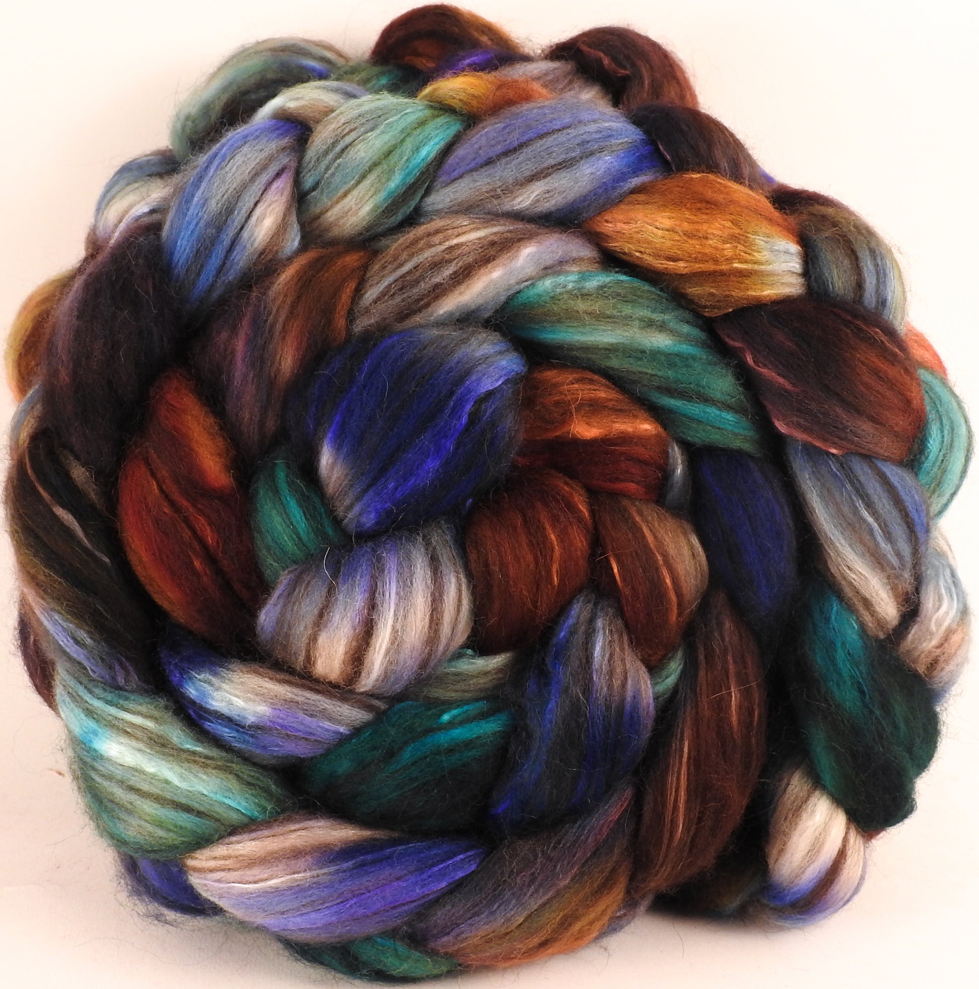 Hand dyed top for spinning - Argyle Socks (5.3 oz) - 18.5 mic merino/ camel/ brown alpaca/ mulberry silk/ (40/20/20/20) - Inglenook Fibers