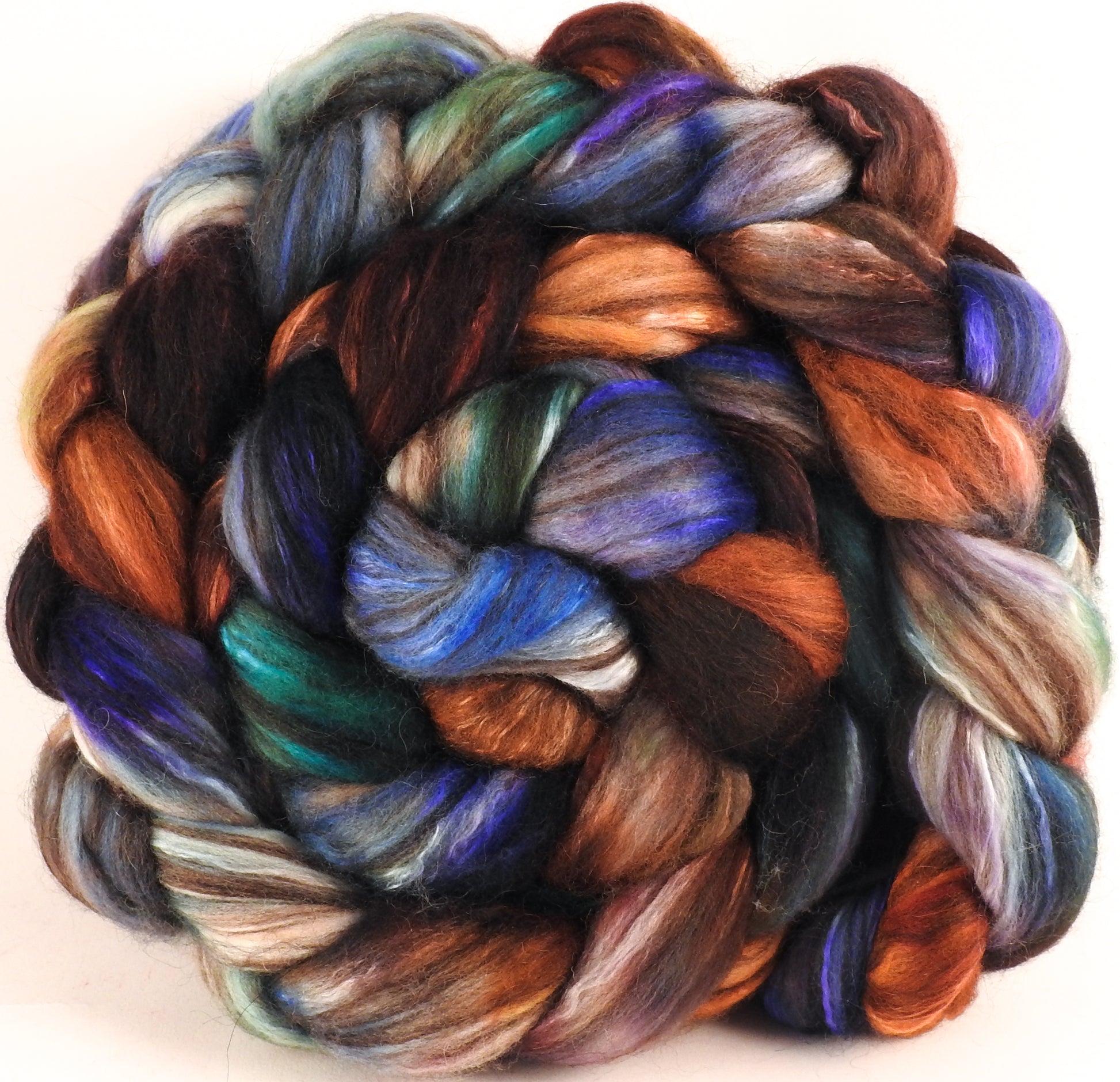 Hand dyed top for spinning - Argyle Socks (5.3 oz) - 18.5 mic merino/ camel/ brown alpaca/ mulberry silk/ (40/20/20/20) - Inglenook Fibers
