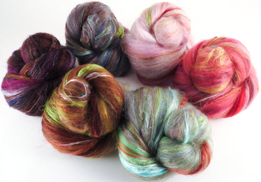 Japanese Cherry Tree - Sticklebatts -( 4 oz. ) 30% Corriedale fleece, superfine merino, silk, rambouillet, bamboo, silk noil, angelina - Inglenook Fibers