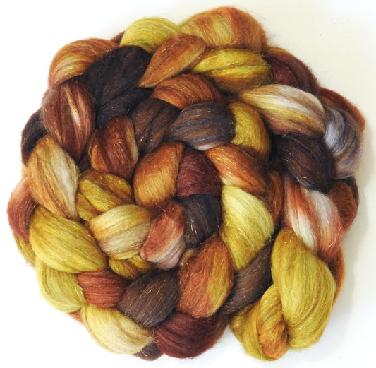 Beechnut - Batt in a Braid #53- YAK/ Tussah silk/ Superfine Merino/Gold Stellina(30/30/30/10)