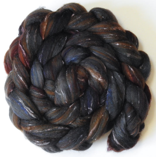 French Roast- Batt in a Braid #49- Polwarth/Silk/ Tweed (50/25/25)