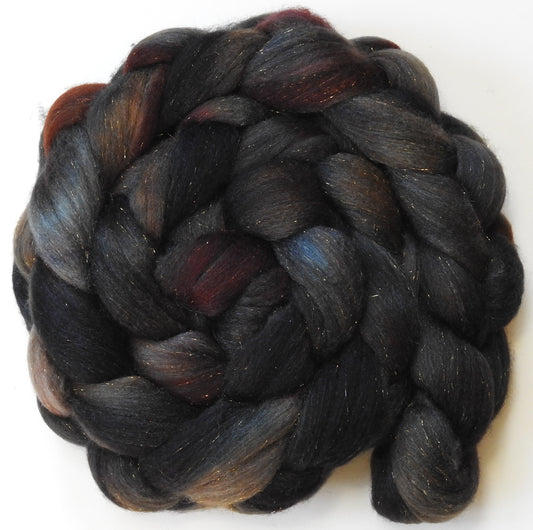 French Roast -(5.6 oz)  Batt in a Braid #58-Superfine Merino/ Tussah silk/ Gold Stellina(65/25/10)