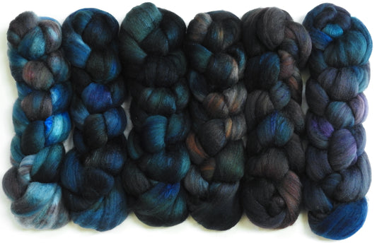 "It was a Dark & Stormy Night"-  Gradient Braid Set - Fusion Series- (8.4 oz.) Organic Polwarth/mulberry silk (80/20)