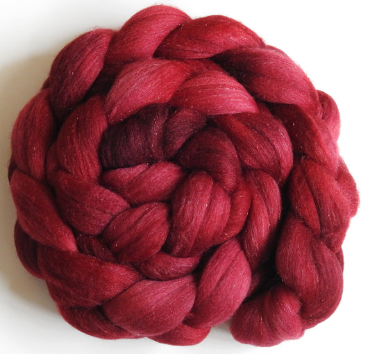 Crimson (5.7 oz)  Batt in a Braid #58-Superfine Merino/ Tussah silk/ Gold Stellina(65/25/10)