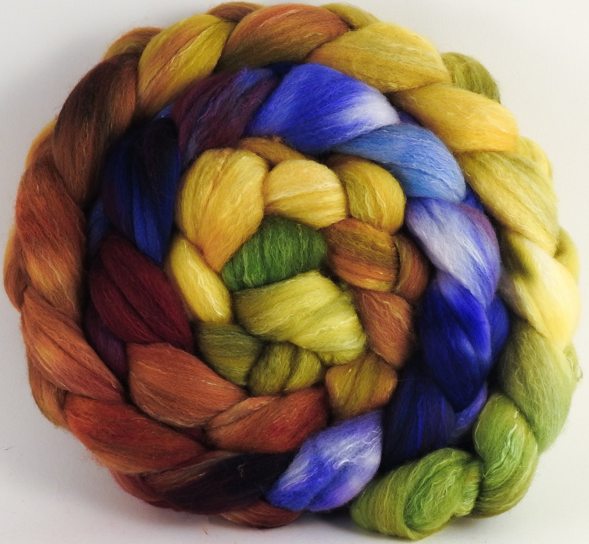 Hand dyed top for spinning - Toulouse - Organic Polwarth / Tussah silk (80/20) - Inglenook Fibers