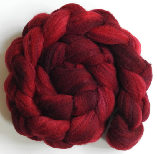 Crimson (5.4 oz) Batt in a Braid #60- Southdown/ Bfl/ Bio-nylon (50/25/25)