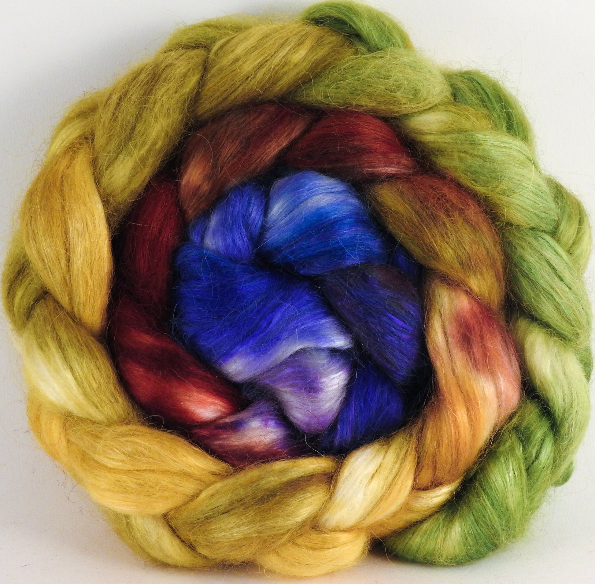 Hand-dyed wensleydale/ mulberry silk roving ( 65/35) -Toulouse- ( 5.2 oz.) - Inglenook Fibers