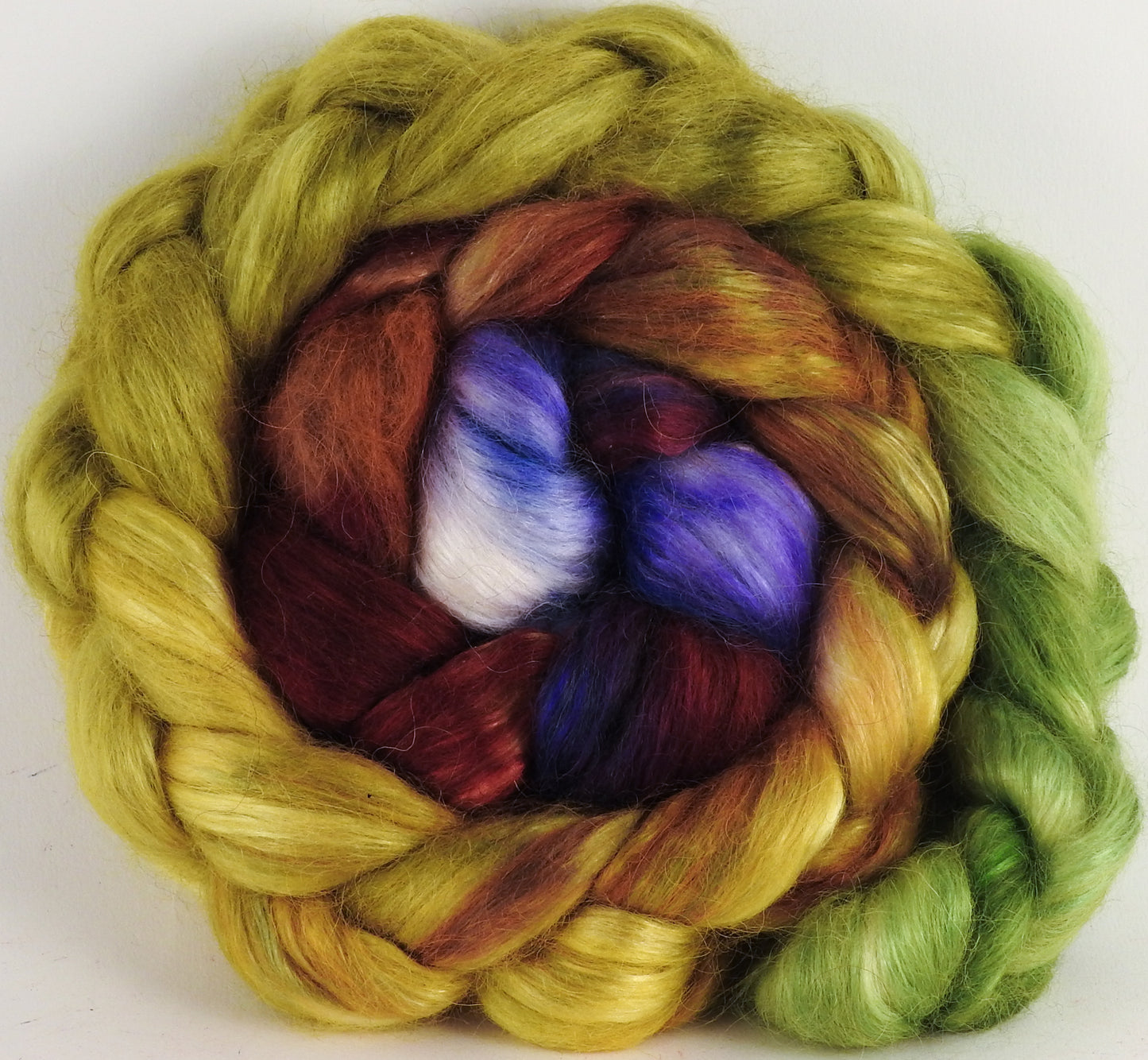Hand-dyed wensleydale/ mulberry silk roving ( 65/35) -Toulouse- ( 5.2 oz.) - Inglenook Fibers