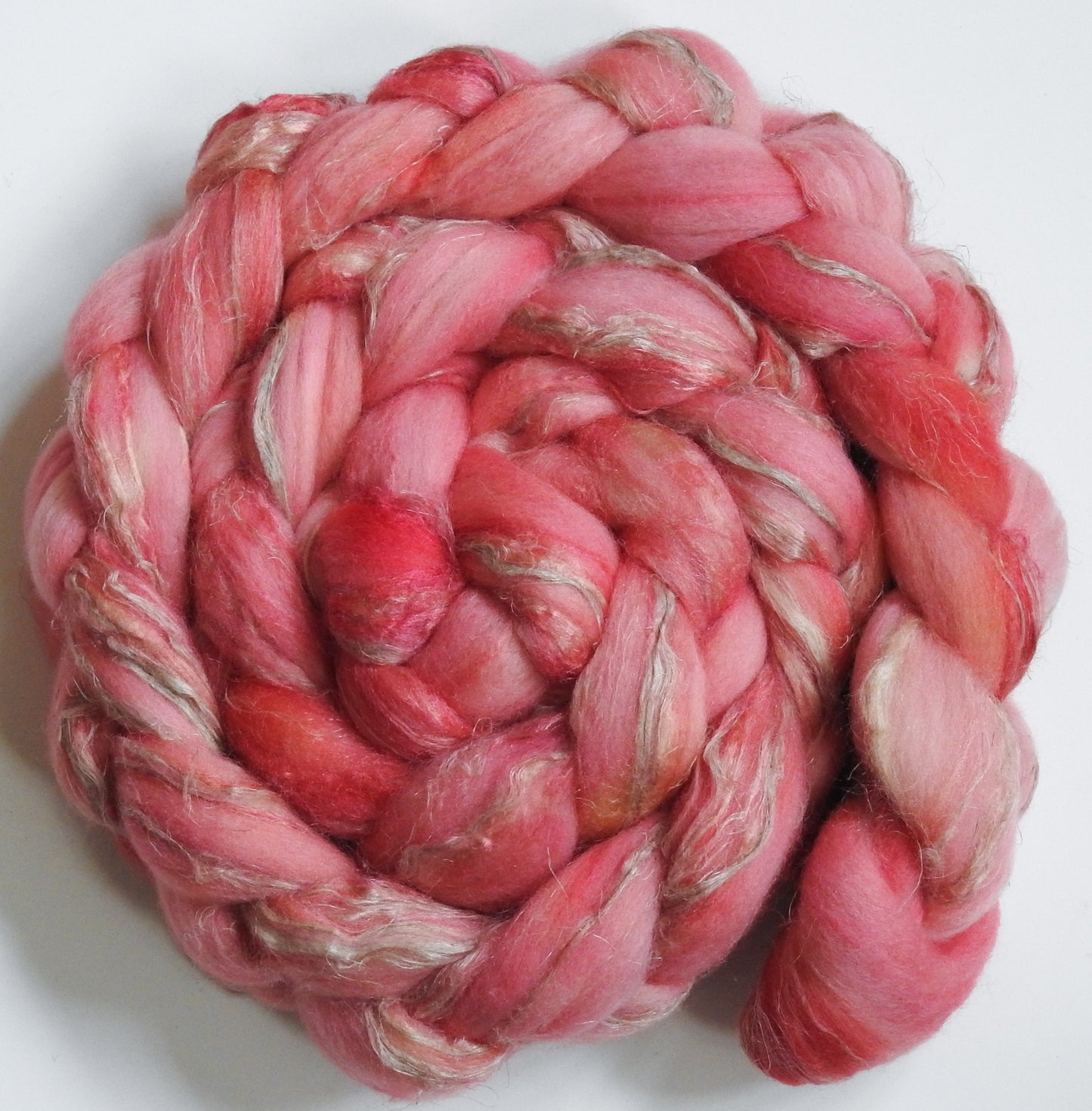 Sugar Coral-(5.6 oz) Merino/ Tussah Silk/ Natural Flax (50/25/25)